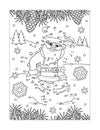 Santa delivering presents join the dots puzzle and coloring page